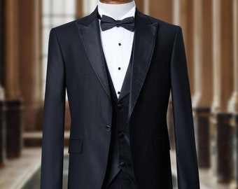 Three Piece, Peak Lapel Men’s Groom Suit , Men's Tuxedo - Wedding Suit , Men Suit