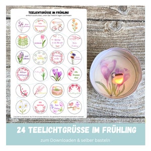 24 colorful tealight greetings in spring, tealight message, spring greetings, candle tattoo, tealight message, waterslide, download