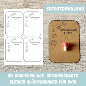 Druckvorlage - Kleiner Glückbringer für Dich- Geschenkkarte, Geschenkidee Silvester, Prüfung, Krankheit Geschenk, Mitbringsel, PDF Download
