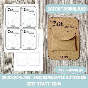 Sjabloontijd afdrukken in plaats van spullenbon, cadeaubon, cadeau-idee, klein cadeautje, verpakking met envelop, cadeau vriendin, PDF
