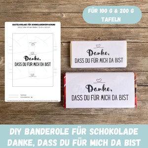 Print template chocolate &quot;THANK YOU for being there for me&quot;, banderole, 100g & 200g, small thank you gift girlfriend, appreciation, PDF