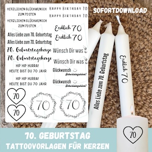 70th birthday, candle tattoo template, round birthday, digital template gift candle birthday, Happy Birthday, digital download