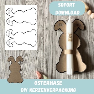 Easter bunny craft template to cut out, gift wrapping candle, packaging, Happy Easter, DIY print template, Easter souvenir, PDF