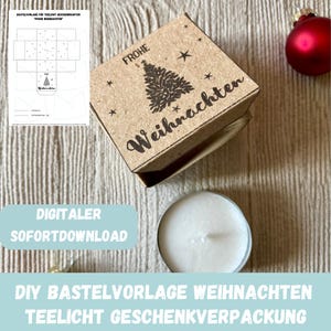 Print template gift packaging for tea lights, Merry Christmas, tea light box, tea light packaging, gift box, Advent gift, PDF