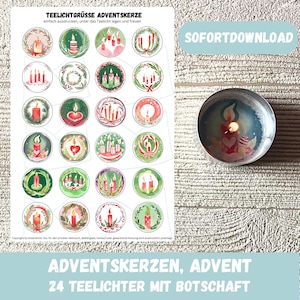 Tealight message ADVENT, Advent candle, Christmas, 24 tealights with message, winter decoration candle, gift, Christmas decoration, digital download