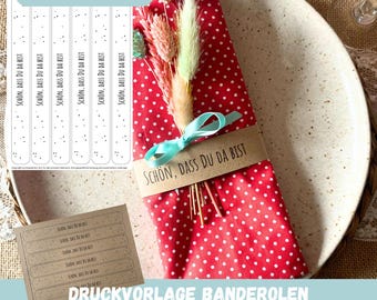 "Nice to have you here" napkin bands - printable template, craft template, wedding favors, baptism, communion, confirmation, PDF