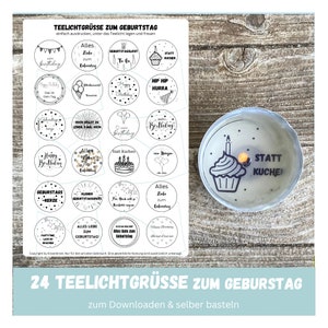 24 x tealights with birthday message, tealight greetings, birthday greeting, tealight message, birthday gift, digital download