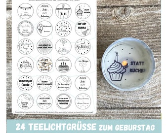 24 x Tealights with Birthday Messages, Tealight Greetings, Birthday Greetings, Tealight Message, Birthday Gift, Digital Download