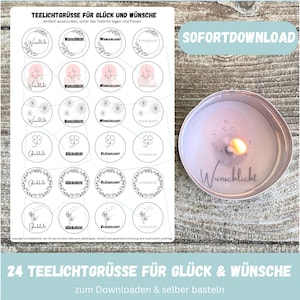 24 tealight greetings LUCK & WISHES, New Year&#39;s Eve wish light, lucky light, tealight message, candle tattoo, tealight messages, download