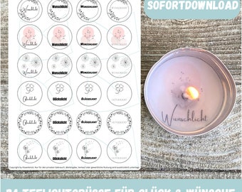 24 tealight greetings LUCK & WISHES, New Year's Eve wish light, lucky light, tealight message, candle tattoo, tealight messages, download