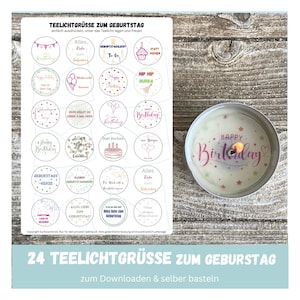 24 colorful tealight messages for birthdays, tealight messages, birthday greetings, candle tattoos, birthday gifts, digital downloads