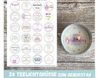 24 colorful tealight messages for birthdays, tealight message, birthday greeting, candle tattoo, birthday gift, digital download