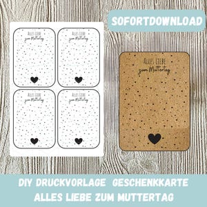 Alles Liebe zum Muttertag Druckvorlage - Geschenkkarte, Bastelvorlage Geschenkidee Mama, Muttertagsgeschenk, Mitbringsel, PDF Download