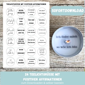24 Teelichtgrüße mit positiven AFFIRMATIONEN, Selbstliebe, Selbstvertrauen, Teelicht Botschaft, Kerzentattoo, Teelichtbotschaft Download