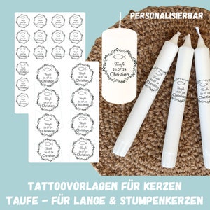 Baptism candle tattoo, PERSONALIZED, DOWNLOAD, design baptism candle, name and date, baptism gift, table decoration, digital file