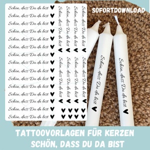Bello che tu sia qui, modello di tatuaggio a candela, pellicola per scivolo ad acqua modello digitale, per candele e raggi, regalo per gli ospiti, download immediato