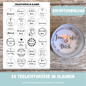 Tealight with message in faith, tealight greetings, faith, candle tattoo, believers, God Christian gift, motivation, digital download
