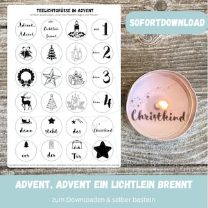 24 tealights with ADVENT message, Advent season, Christmas season, small gift, girlfriend, mom, tealight message, digital download