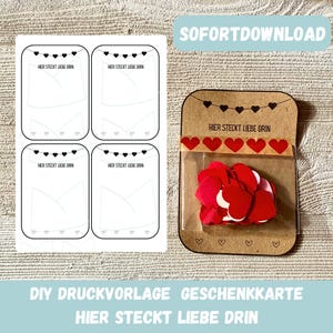 Druckvorlage - Hier steckt Liebe drin- Geschenkkarte, Geschenkidee Valentinstag, Geschenk Geburtstag, Mitbringsel, PDF Download