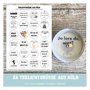 24 tealight messages from Cologne, tealight message, small thank you, Kölsch, Cologne, candle tattoo, gift, digital download