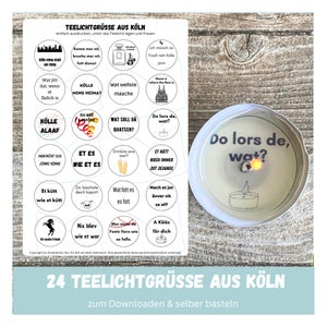 24 tealight greetings from Cologne, tealight message, small thank you, Kölsch, Cologne, kölsch, candle tattoo, gift, digital download