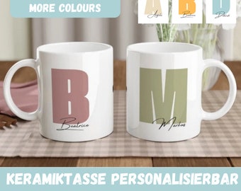 personalisierte TASSE mit 2 Buchstaben & Namen, Keramik, Geschenk für Paare, Freundinnen, Wunschname, Buchstabe und Farbe personalisierbar