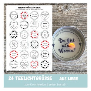 24 Teelichtgrüße aus Liebe, Teelicht Botschaft, Liebesbotschaft, Liebesbrief, Teelichtbotschaft, Geschenk Valentinstag, Digitaler Download