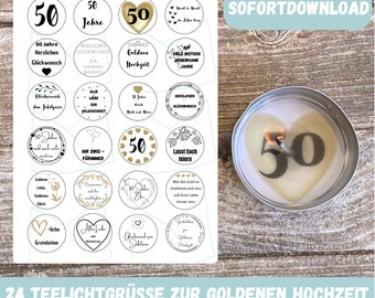 Tealight with message for a golden wedding anniversary, tealight greetings, 50 years of marriage, jubilant couple, candle tattoo, gift, digital download