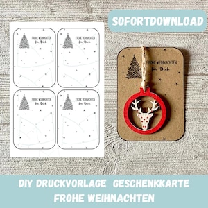Druckvorlage - Frohe Weihnachten- Geschenkkarte, Gutschein, PDF Download, Geschenkidee, kleines Geschenk Mitbringsel, Geschenkverpackung,