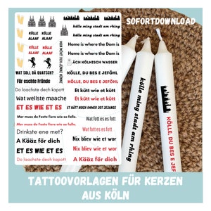 Candle tattoo Cologne, digital template for water slide film, sayings and motifs from Cologne, gift, digital download