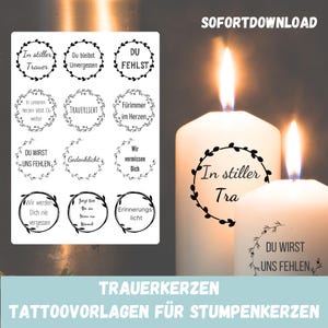 Mourning candle tattoo template for block candles, design your own mourning candles, candle stickers, grave light, memorial light, mourning light, download
