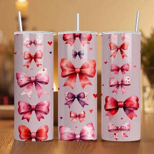 Pink Coquette Bow Tumbler Wrap png 20 oz Skinny Tumbler Sublimation Design Seamless Digital Download PNG Instant DIGITAL ONLY