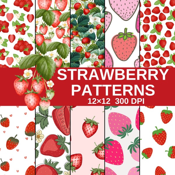 Strawberry Bliss: Seamless Digital Papers for Commercial Use, Downloadable Fruite Designs, Printable Kidsroom Decor, Dorm and Nursery Prints