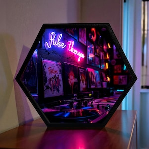 Neon Music Room Night Light, Vinyl Record Lamp, DJ Setup LED Light Box, Retro Music Decor, Bedside Ambient Lamp, Neon Room Decor