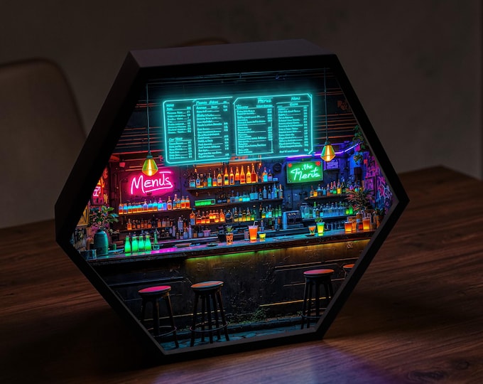 Cyberpunk Bar Neon Lamp, Cocktail Night Light, Urban Bar Wall Decor, LED Light Box, Gaming Room Gift