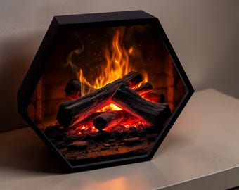 Fireplace Night Lamp, Burning Log Decor Lamp, Cozy Hearth Room Light, LED Light Box, Cabin Home Decor Gift