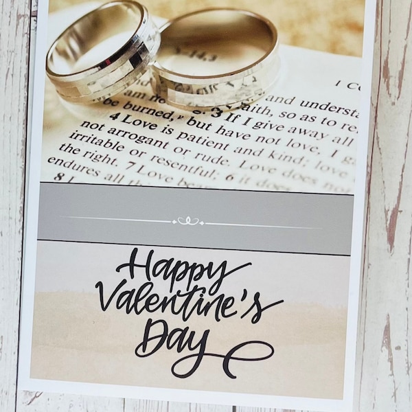 Valentine's Day Card for Husband, Wife, Religious card, I Corinthians 13, Bible, Rings, Card for man, woman, God, personalized card, custom