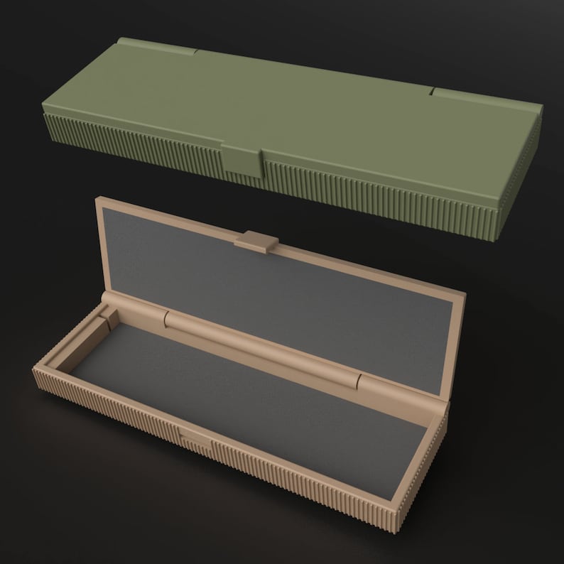 Closed army green and open latte brown Teenage Engineering OP-Z cases, showcasing protective foam inlays and color customization options for both style and security.