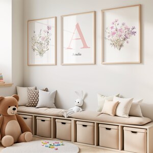 Regalos únicos con monogramas y ramos de flores rosas, el mejor regalo para la decoración de habitaciones de niñas, regalo floral de Pascua para niños, decoración para sentirse bien.