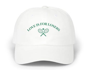 Haftowana czapka tenisowa, czapka „Love Is for Losers”, elegancka czapka tenisowa, czapka tenisowa dla taty, czapka Country Club, uroczy prezent tenisowy, damska czapka tenisowa