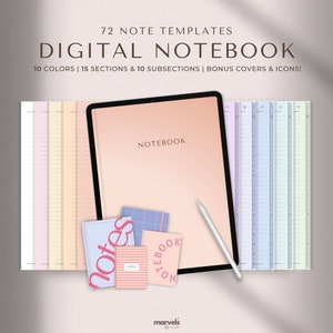 Digital Notebook: 10 Colors, 72 Templates, Lined-Grid-Dotted-Cornell (GoodNotes Notebook for Students)