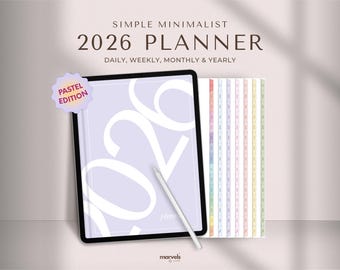 Planejador Digital Simples | Planejador 2026 | Planejador diário, planejador semanal, planejador mensal, planejador para iPad, planejador minimalista, planejador GoodNotes