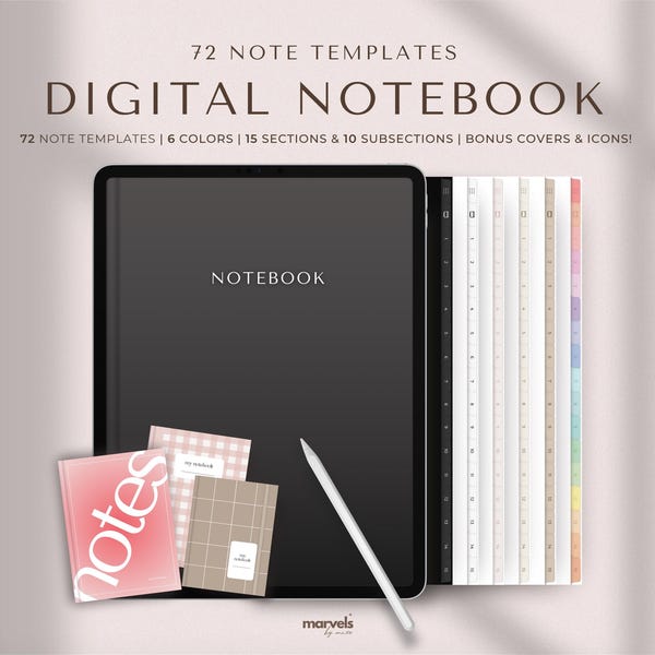 Cahier numérique | Bloc-notes GoodNotes, bloc-notes d'étudiant, bloc-notes iPad, modèle GoodNotes, carnet de notes | Avec lignes, quadrillage, pointillés, Cornell