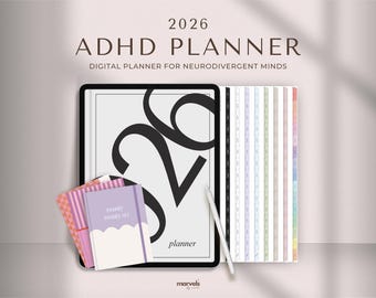 ADHD Digital Planner | 2026 Digital Planner, ADHD Planner, GoodNotes Planner, iPad Planner, Daily Planner, Weekly Planner, Monthly Planner
