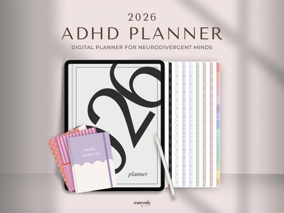 ADHD Digital Planner | 2026 Digital Planner, ADHD Planner, GoodNotes Planner, iPad Planner, Daily Planner, Weekly Planner, Monthly Planner