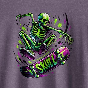 Cool Skeleton Skateboarding Graphic Tee, Unique Skull Skateboard T-Shirt, Trendy Skater Skeleton T-Shirt, Edgy Skeleton Skate Tee