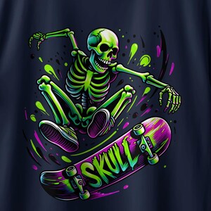 Cool Skeleton Skateboarding Graphic Tee, Unique Skull Skateboard T-Shirt, Trendy Skater Skeleton T-Shirt, Edgy Skeleton Skate Tee, Adult Tee