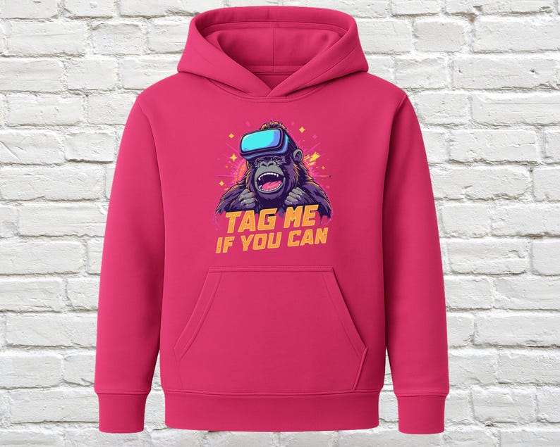 Tag Me If You Can Hoodie, Funny Gorilla Hoodie, Trendy Graphic Hoodie, Cool VR Gorilla Sweatshirt, Unique Gift for Gamers