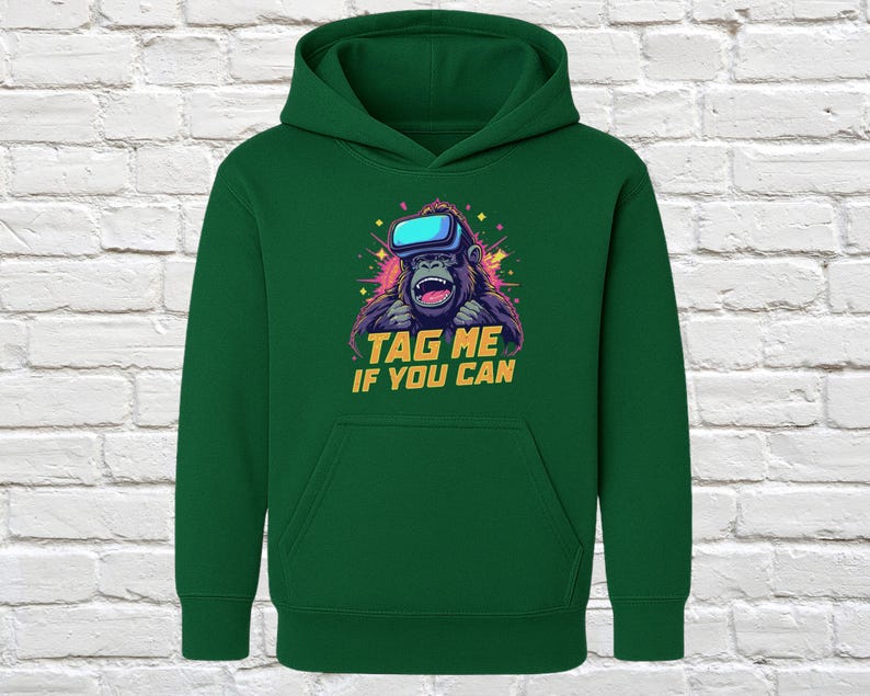 Retro VR Monkey Hoodie, Funny Gorilla with Goggles Sweatshirt, Tag Me If You Can, Unique Graphic Hoodie, Cool Novelty Hoodie