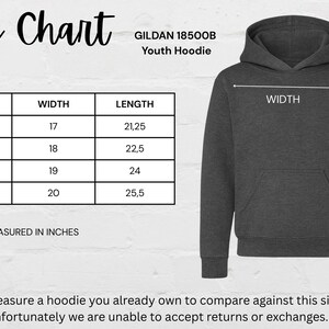 Youth Hoodie Size Chart, Size Guide for Youth Hoodies, Youth Sweater Measurement Chart, Kids Pullover Sizing, Teen Hoodie Chart